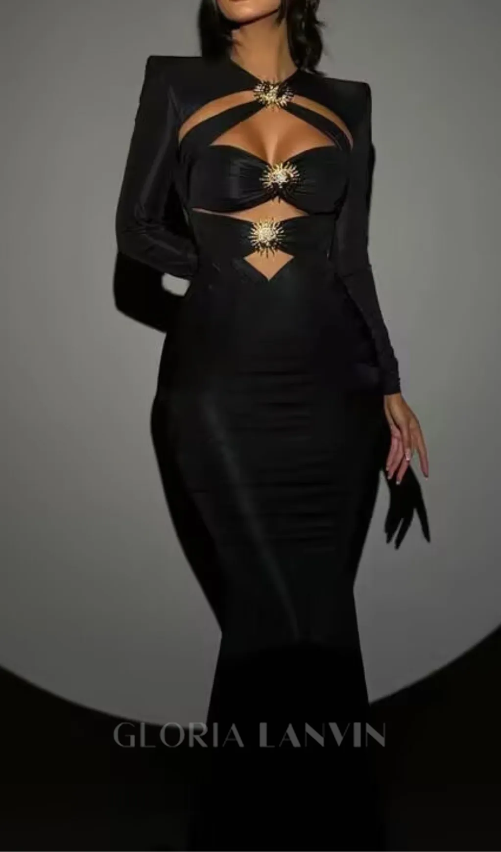 Metal embellished hollow maxi dress in black Gloria Lanvin