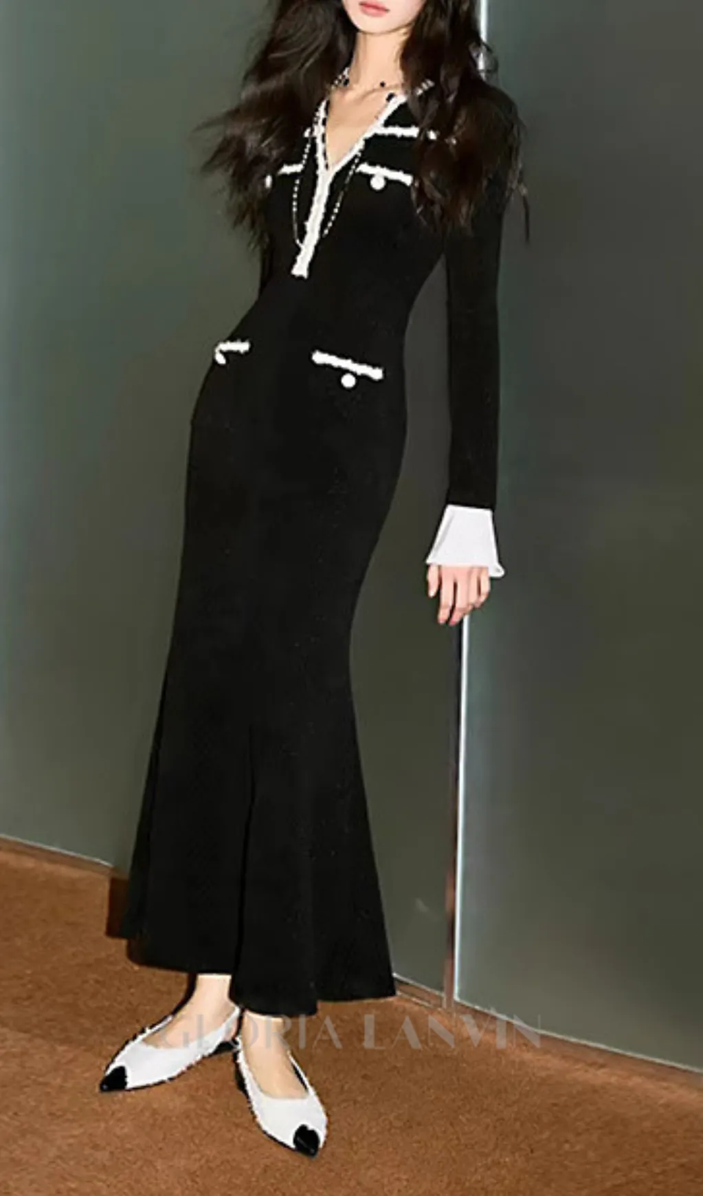 Metallic Yarn Velvet Midi Dress in black Gloria Lanvin