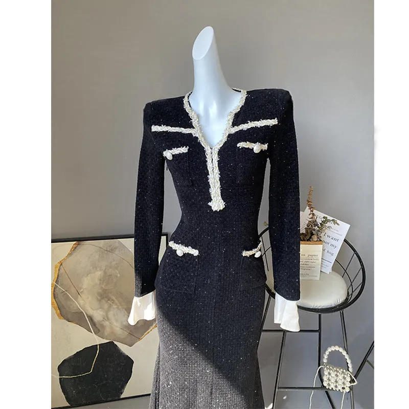 Metallic Yarn Velvet Midi Dress in black Gloria Lanvin