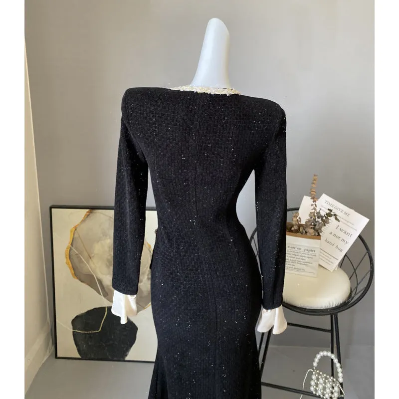 Metallic Yarn Velvet Midi Dress in black Gloria Lanvin