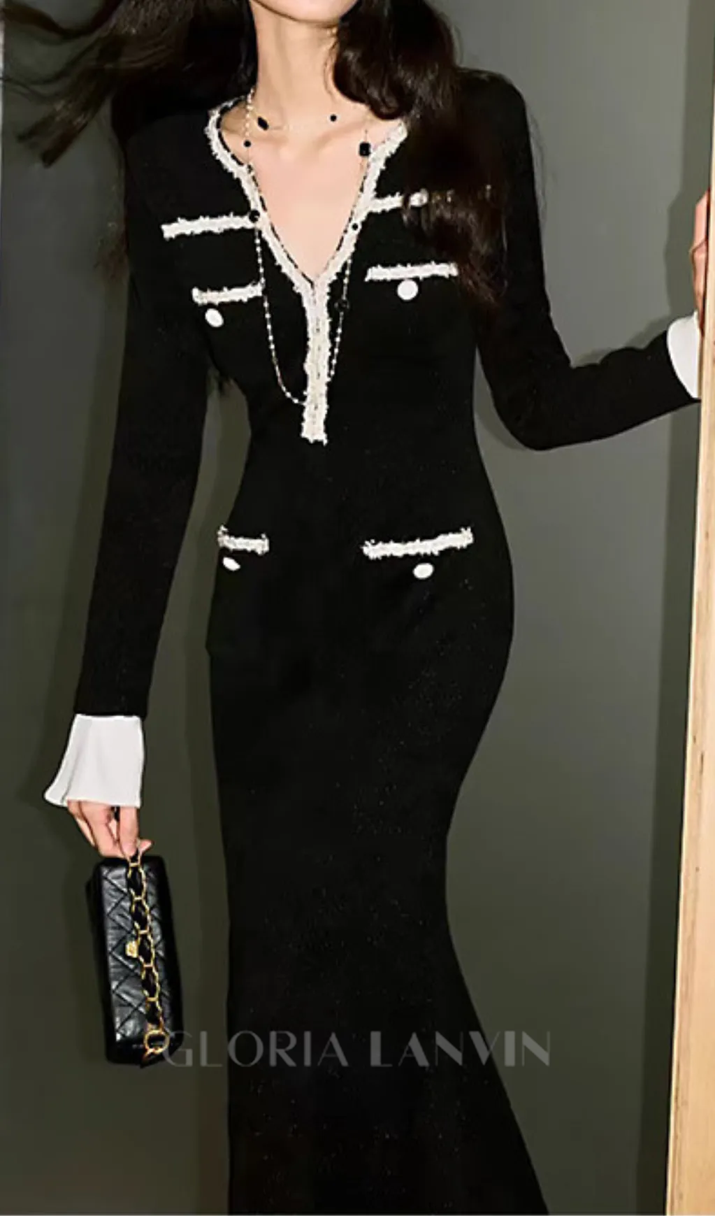 Metallic Yarn Velvet Midi Dress in black Gloria Lanvin