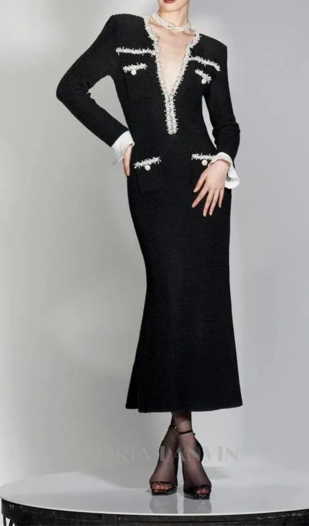 Metallic Yarn Velvet Midi Dress in black Gloria Lanvin
