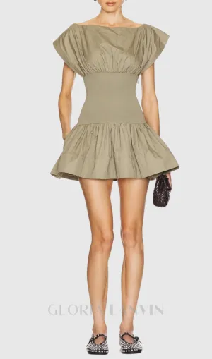 Michael Ruched Patchwork Mini Dress in Khaki Gloria Lanvin