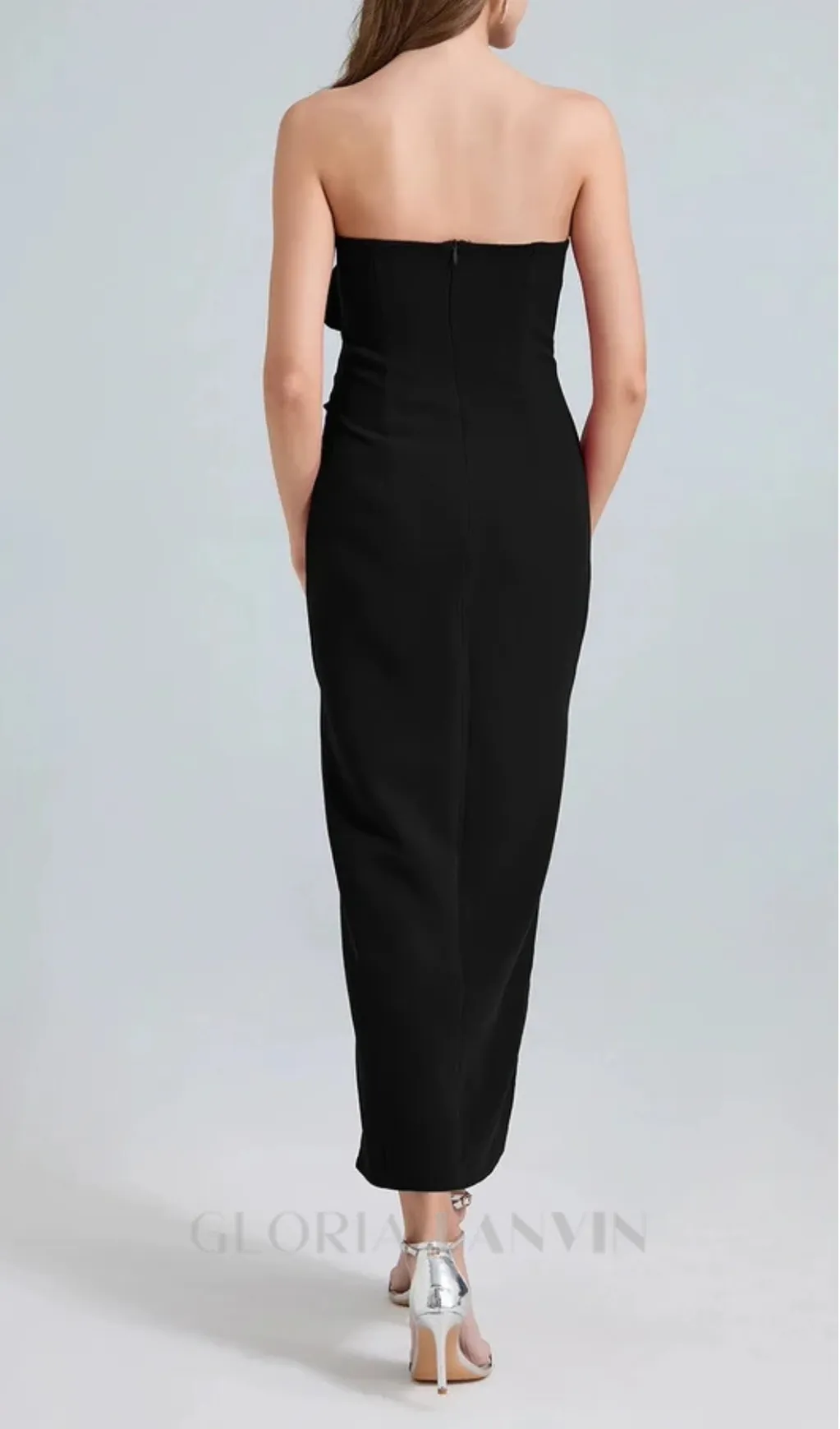 michelle 3d flower strapless midi dress in black Gloria Lanvin