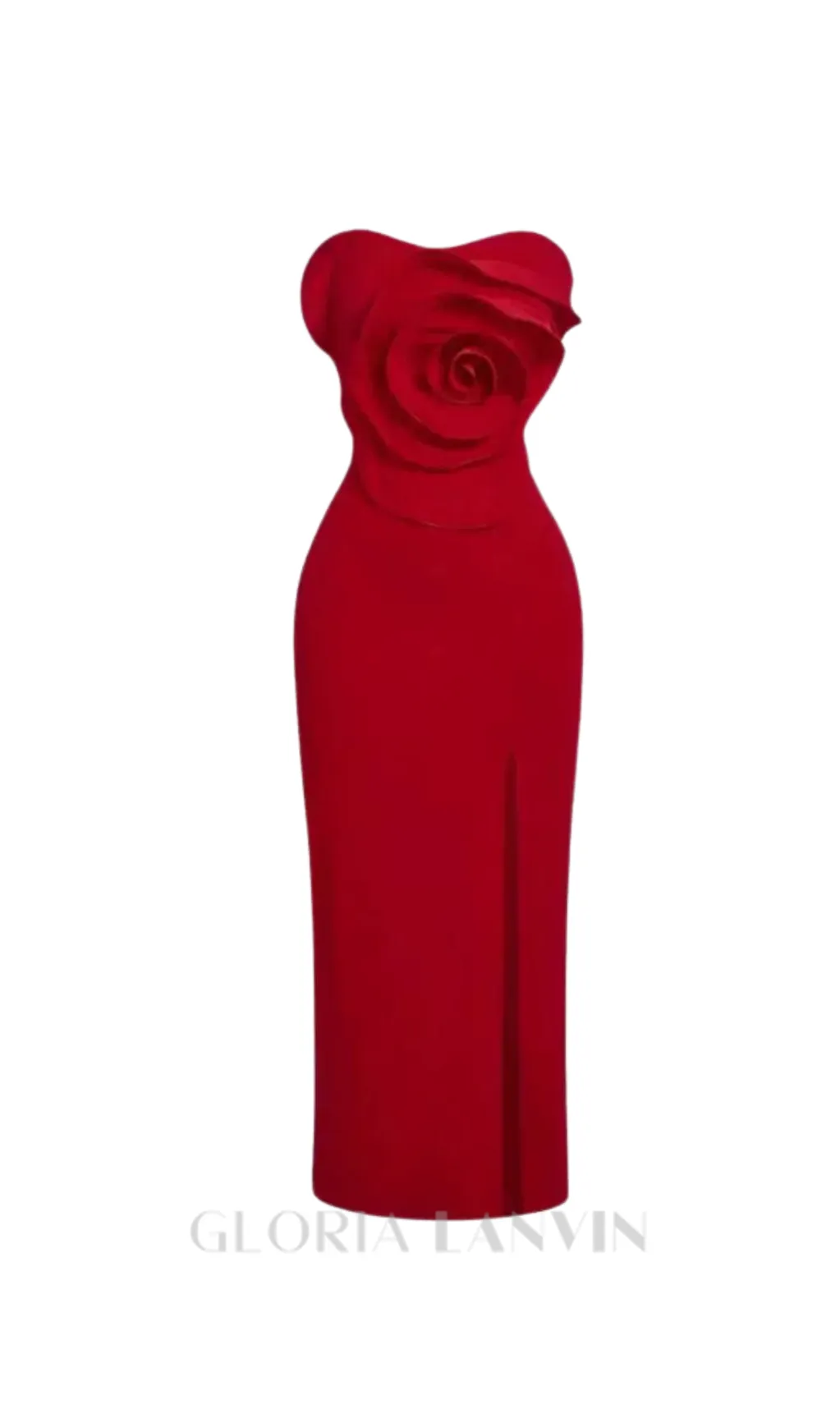 michelle 3d flower strapless midi dress in red Gloria Lanvin