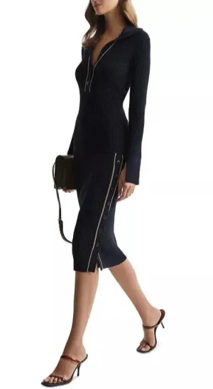 MICHELLE CONTRAST TRIM RIBBED SWEATER DRESS Gloria Lanvin