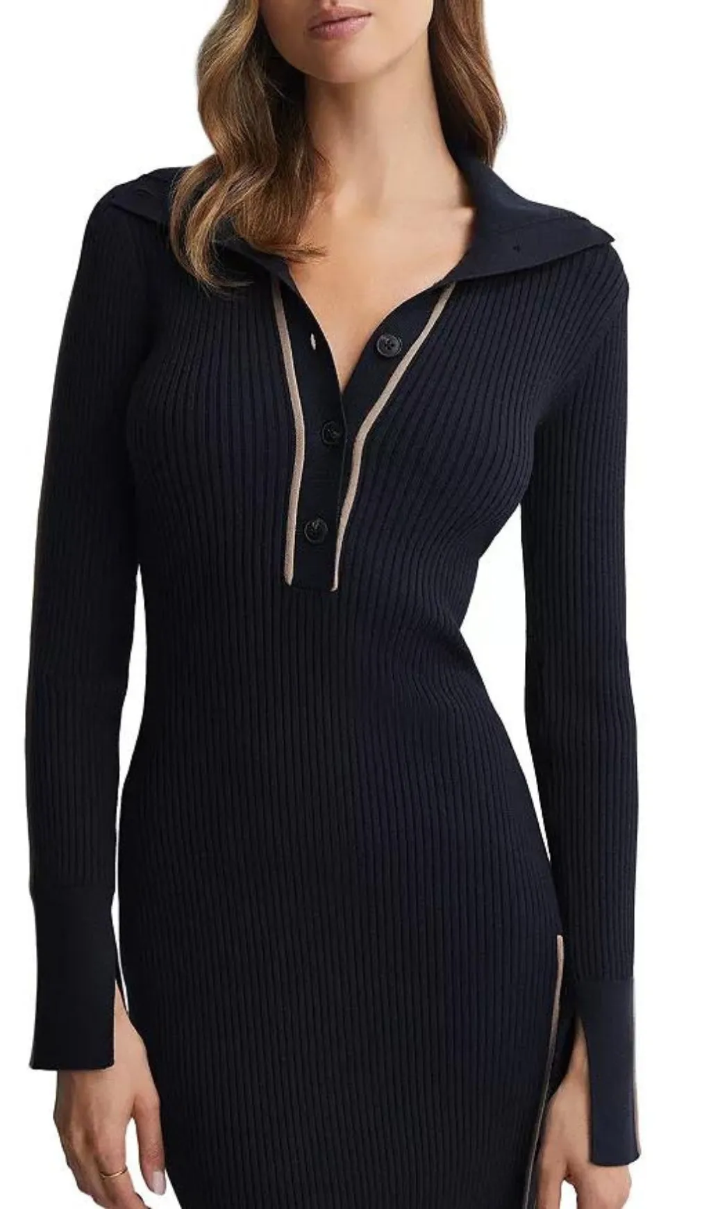 MICHELLE CONTRAST TRIM RIBBED SWEATER DRESS Gloria Lanvin