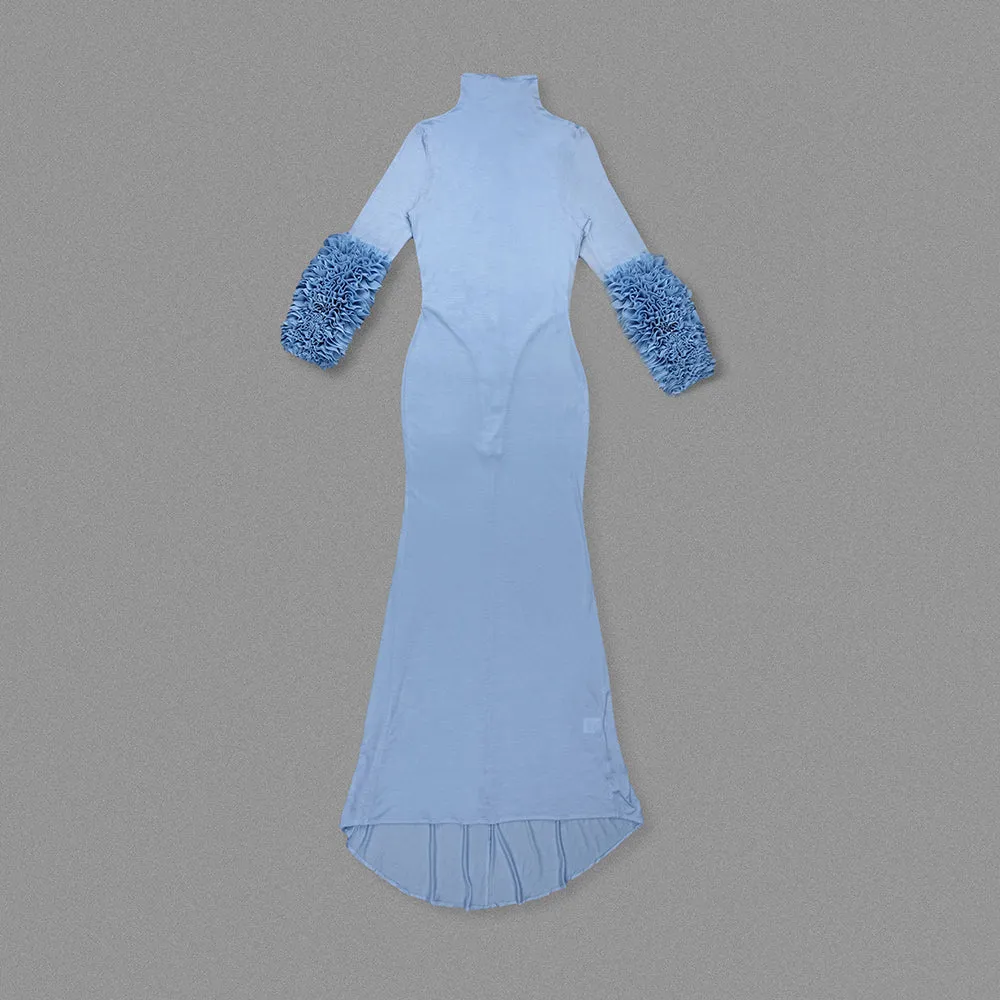 MICHELLE RUFFLED TURTLENECK MAXI DRESS IN PALE BLUE Gloria Lanvin
