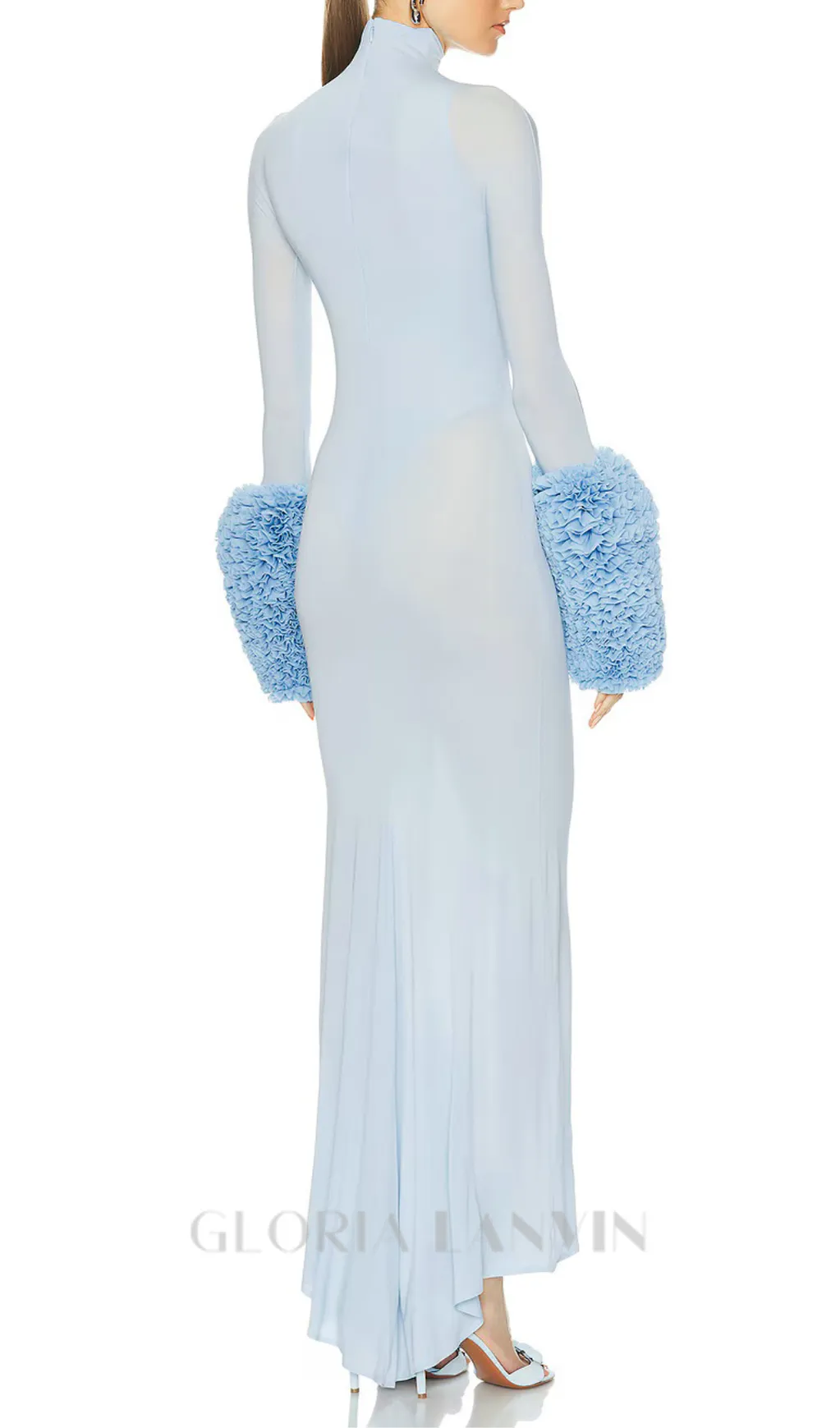 MICHELLE RUFFLED TURTLENECK MAXI DRESS IN PALE BLUE Gloria Lanvin