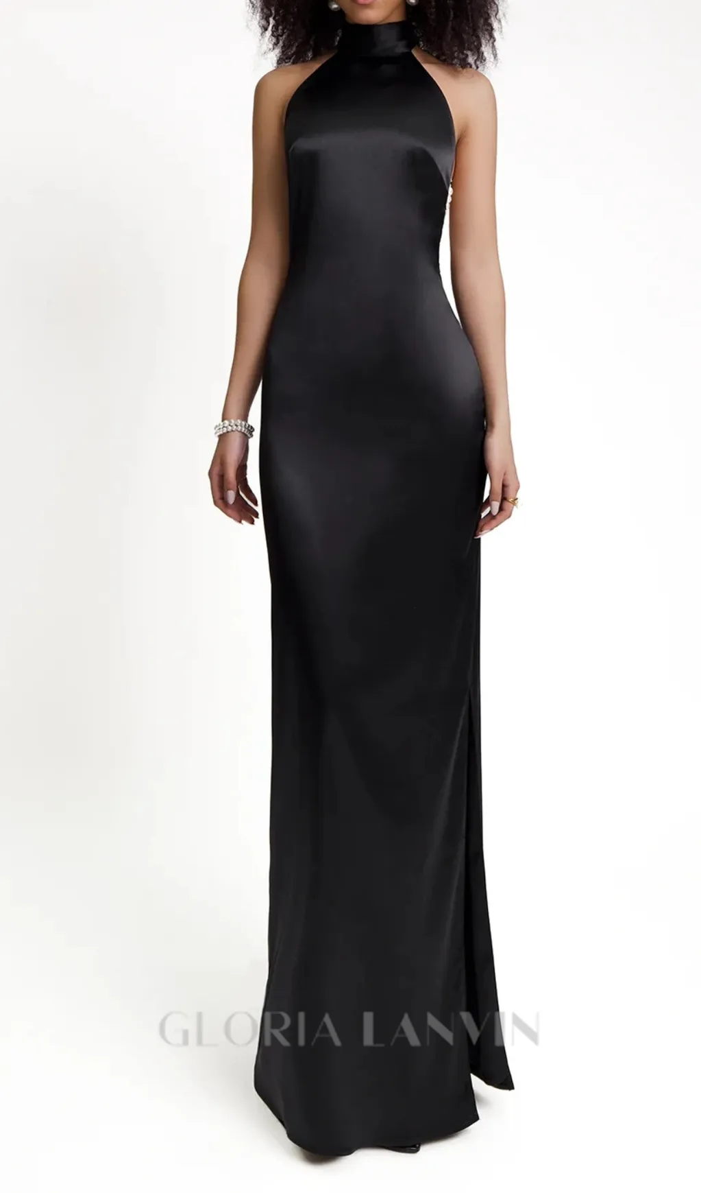 MIGNON SATIN BELT BACKLESS PEARL EMBELLISHED MAXI DRESS IN BLACK Gloria Lanvin