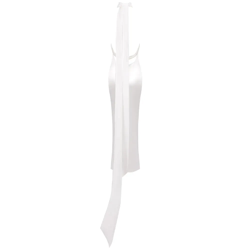 MIGNON SATIN BELT BACKLESS PEARL EMBELLISHED MAXI DRESS IN WHITE Gloria Lanvin