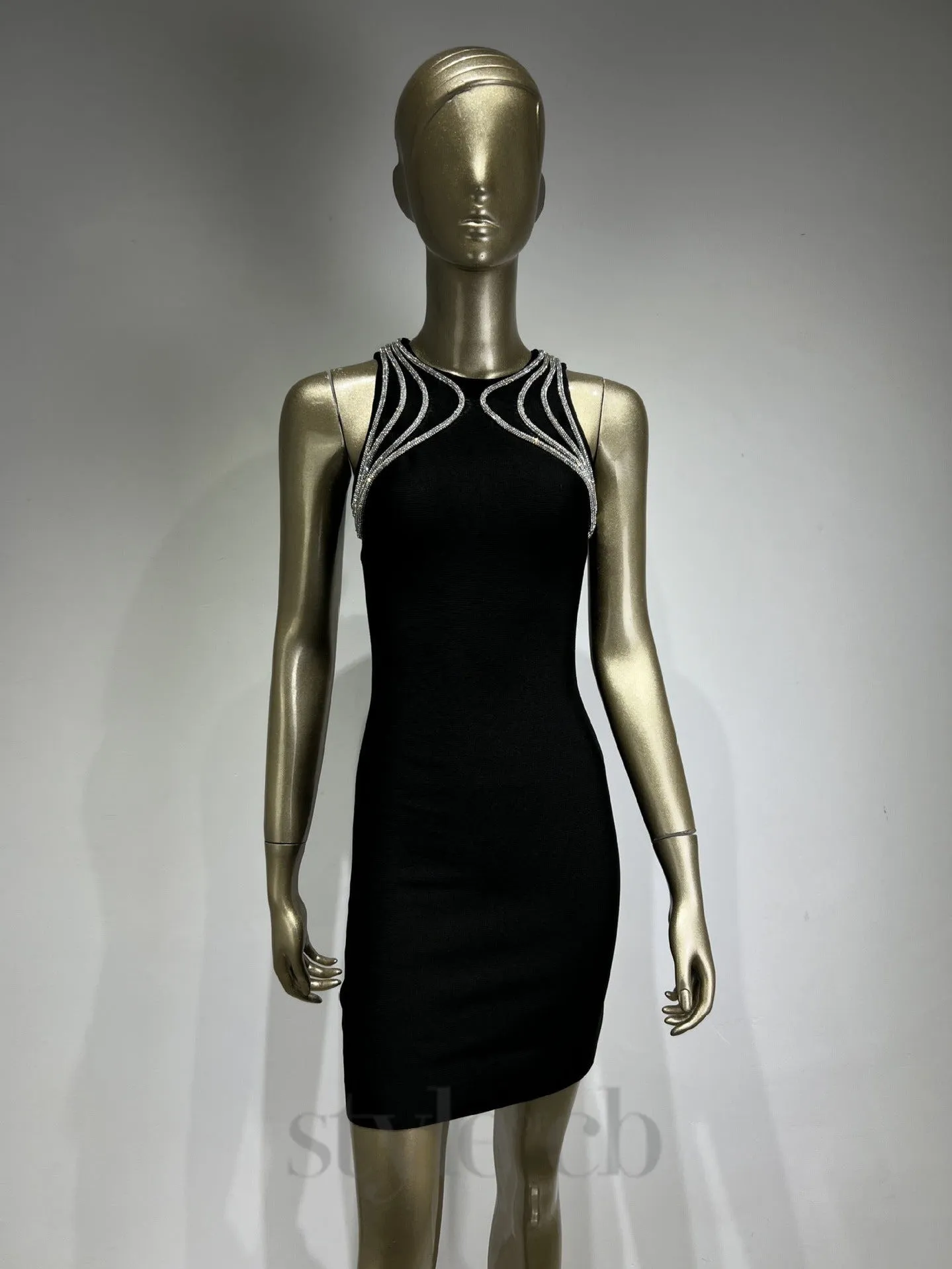 MIKINE DIAMANTE BANDAGE MINI DRESS IN BLACK Gloria Lanvin