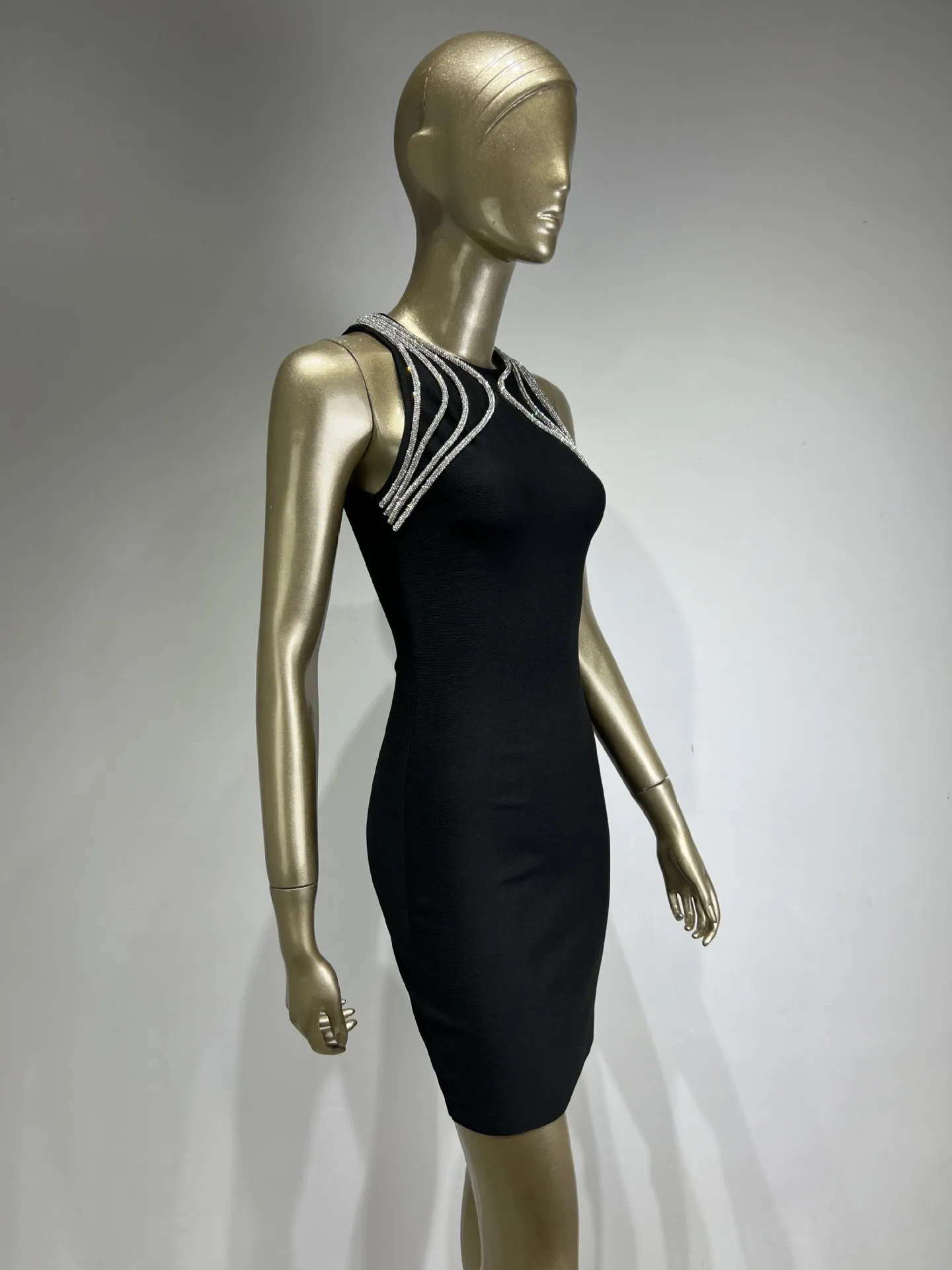 MIKINE DIAMANTE BANDAGE MINI DRESS IN BLACK Gloria Lanvin