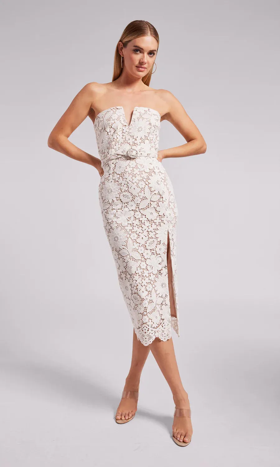 Milette v-neck Lace midi Dress in white Gloria Lanvin
