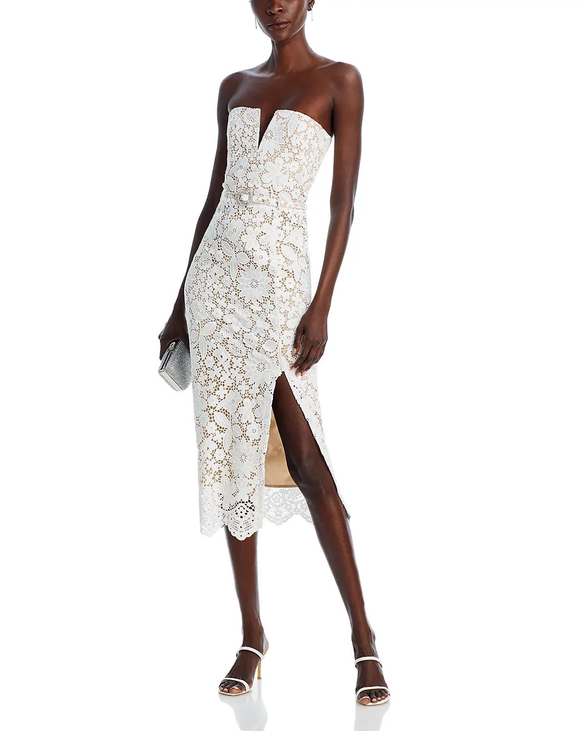 Milette v-neck Lace midi Dress in white Gloria Lanvin