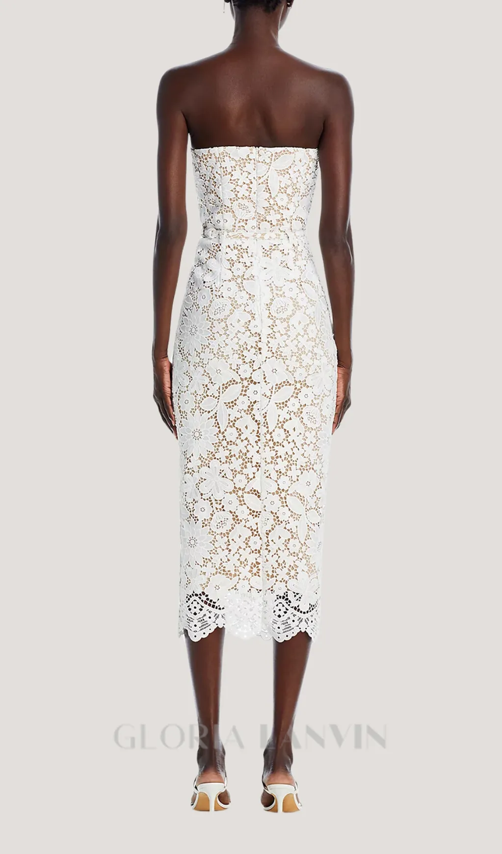 Milette v-neck Lace midi Dress in white Gloria Lanvin