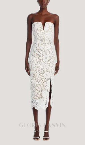 Milette v-neck Lace midi Dress in white Gloria Lanvin