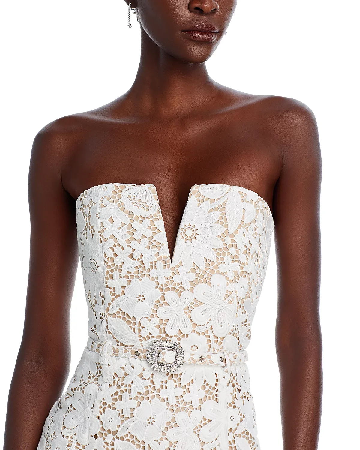 Milette v-neck Lace midi Dress in white Gloria Lanvin