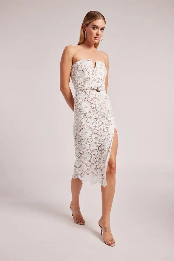 Milette v-neck Lace midi Dress in white Gloria Lanvin