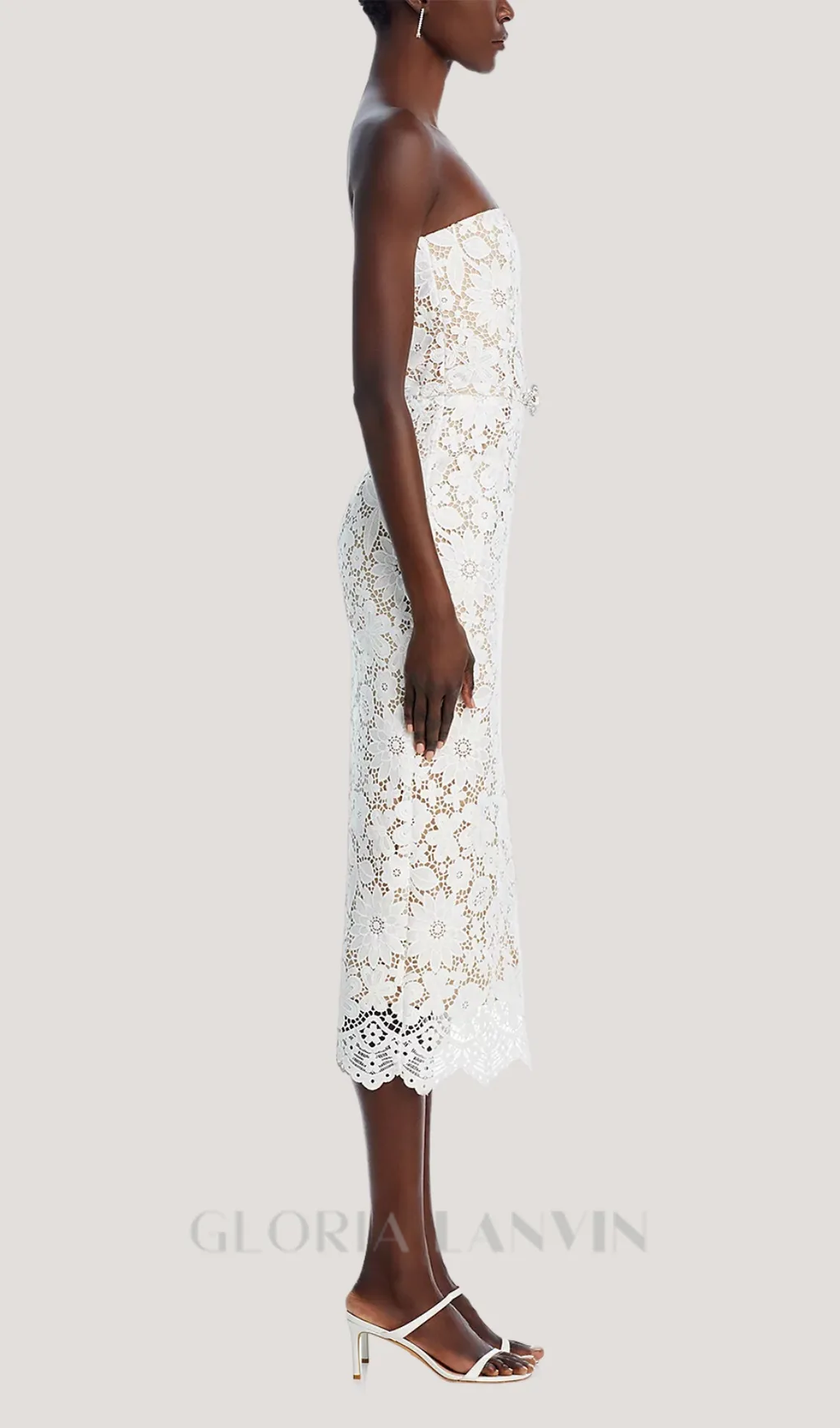 Milette v-neck Lace midi Dress in white Gloria Lanvin