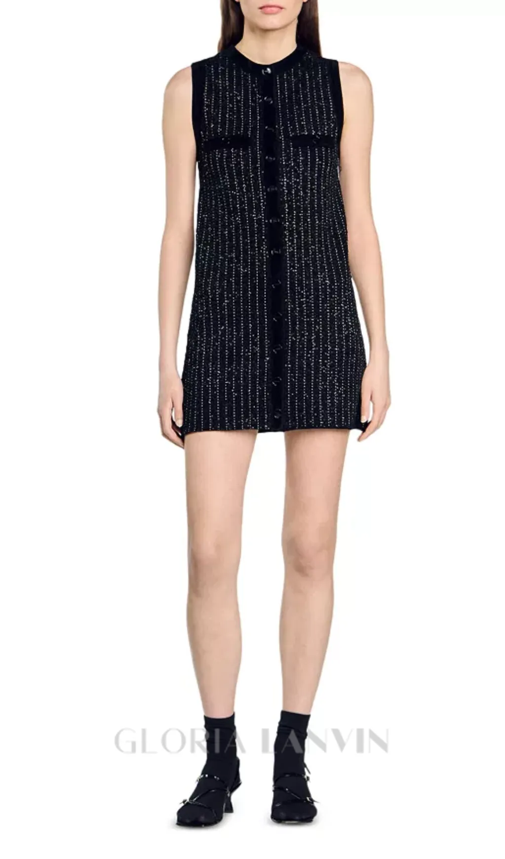 mini dress in black with stripe Embellished Gloria Lanvin