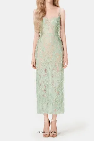 MINT BEADED LACE PENCIL MIDI DRESS Gloria Lanvin