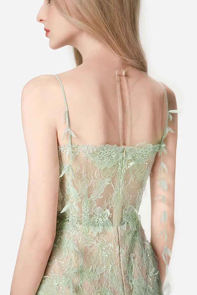 MINT BEADED LACE PENCIL MIDI DRESS Gloria Lanvin