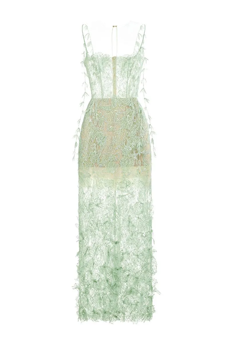 MINT BEADED LACE PENCIL MIDI DRESS Gloria Lanvin