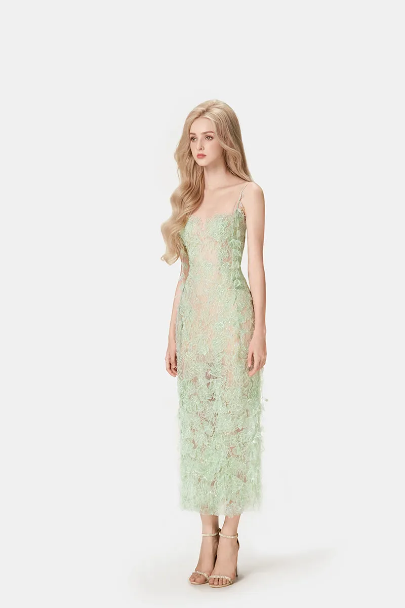 MINT BEADED LACE PENCIL MIDI DRESS Gloria Lanvin