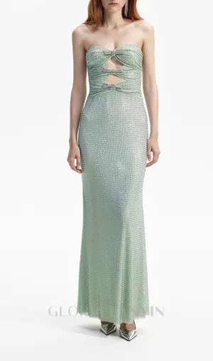 MINT RHINESTONE STRAPLESS MAXI DRESS Gloria Lanvin