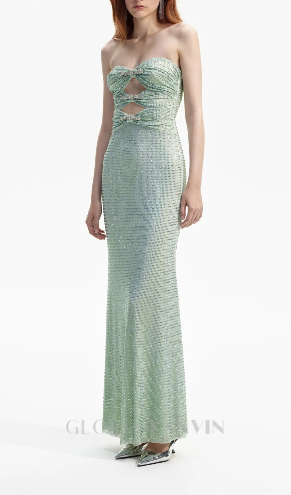 MINT RHINESTONE STRAPLESS MAXI DRESS Gloria Lanvin