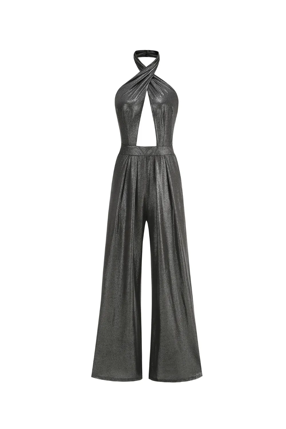 mirabelle halter jumpsuit in black silver Gloria Lanvin