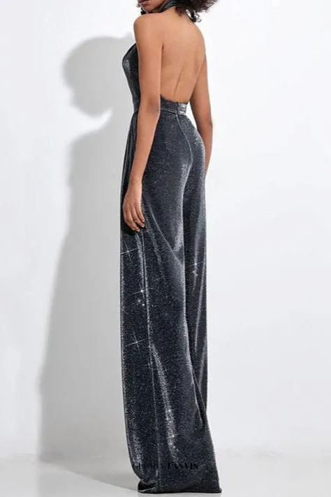 mirabelle halter jumpsuit in black silver Gloria Lanvin