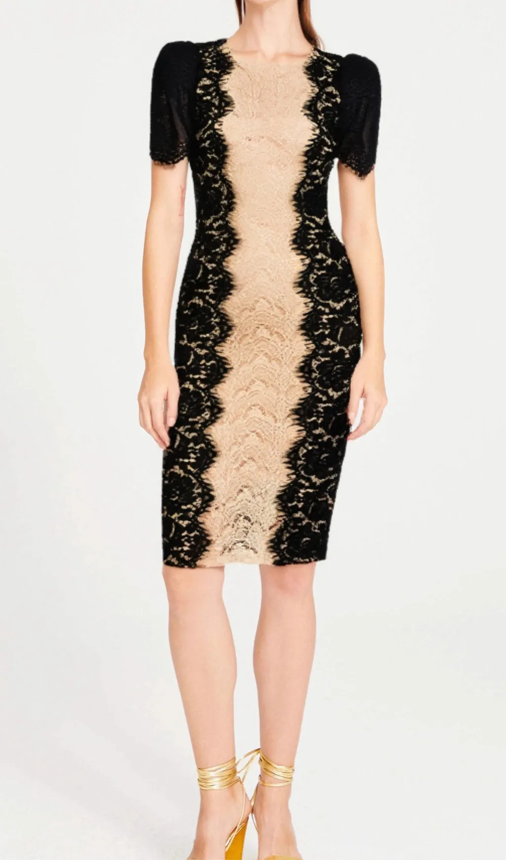 MIXED COLORS LACE FITTED MINI DRESS Gloria Lanvin