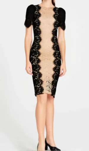 MIXED COLORS LACE FITTED MINI DRESS Gloria Lanvin