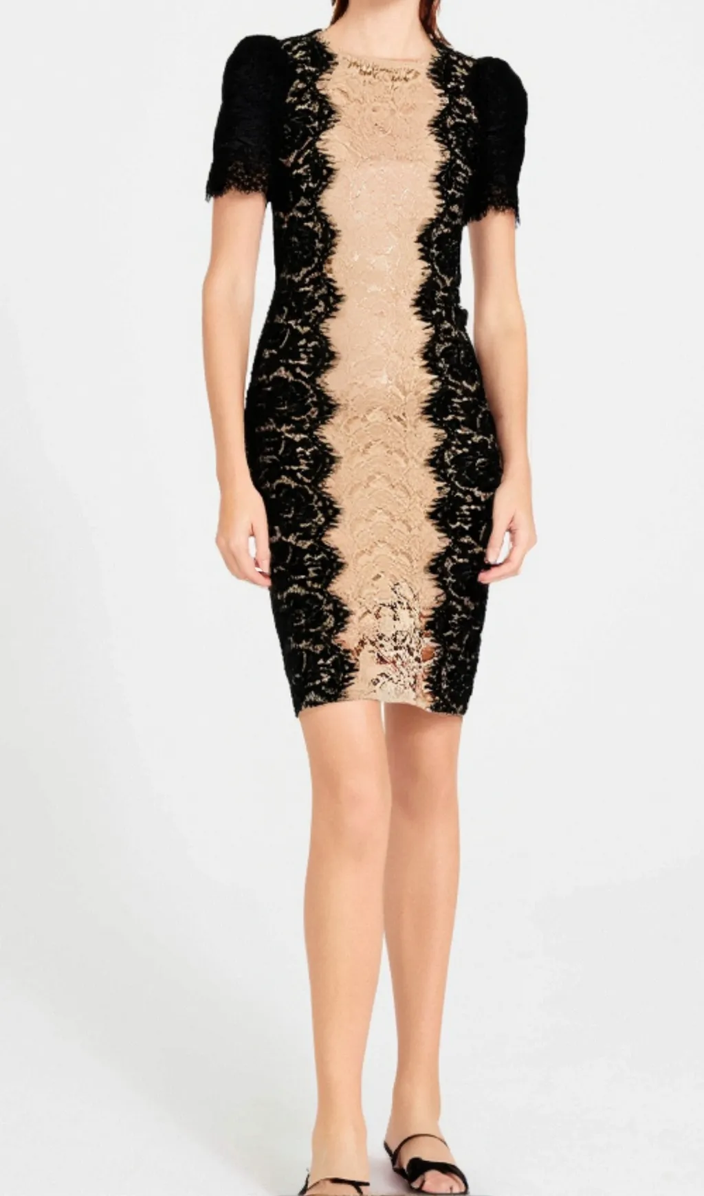 MIXED COLORS LACE FITTED MINI DRESS Gloria Lanvin