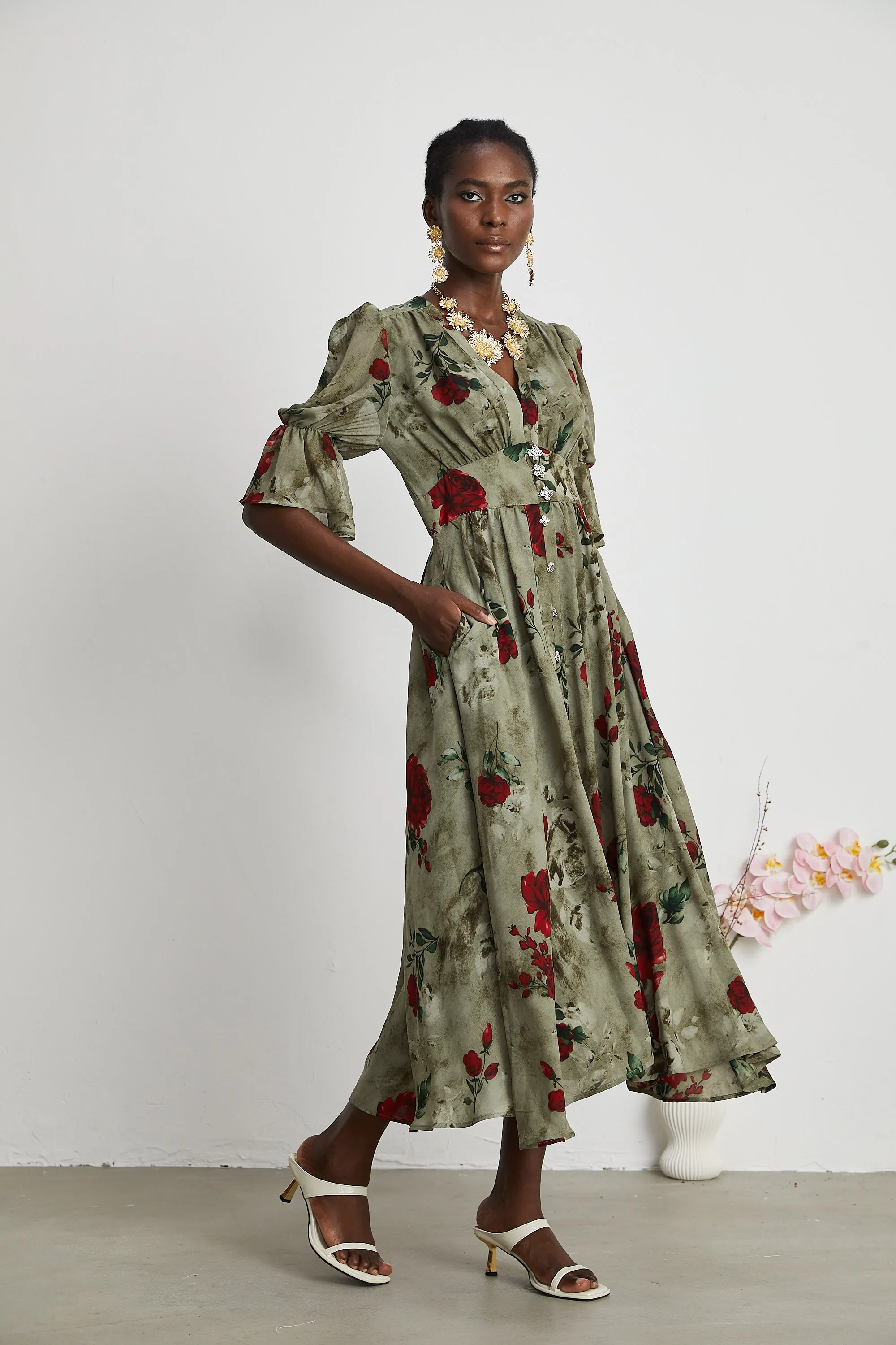 Mlisande floral-print V neck midi dress Gloria Lanvin