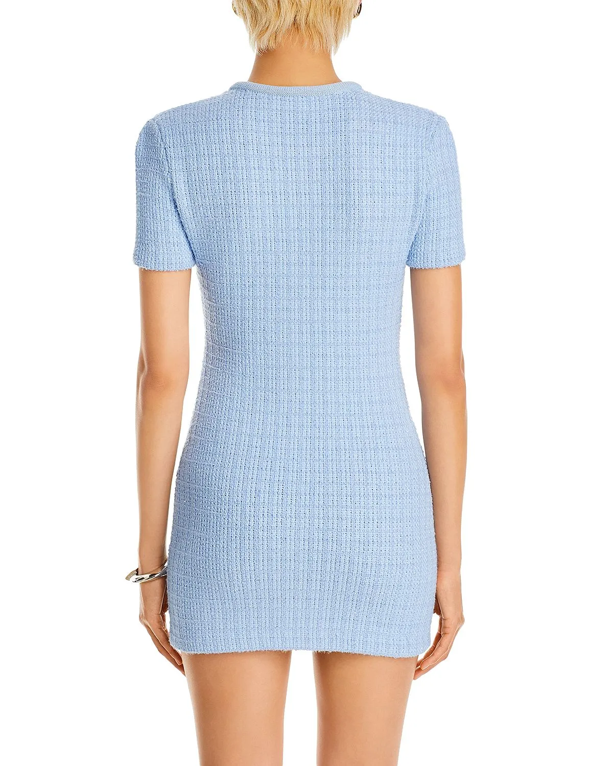 MODESTY BEADED BUTTON KNIT MINI DRESS IN BLUE Gloria Lanvin