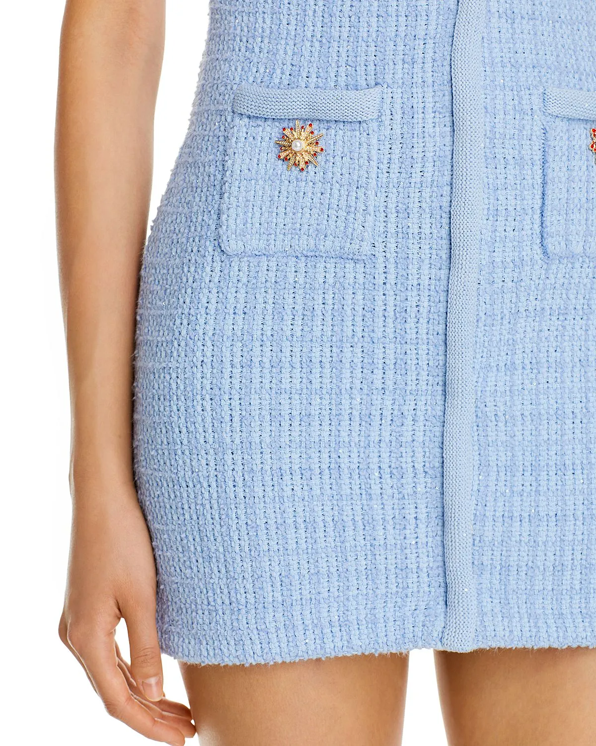 MODESTY BEADED BUTTON KNIT MINI DRESS IN BLUE Gloria Lanvin