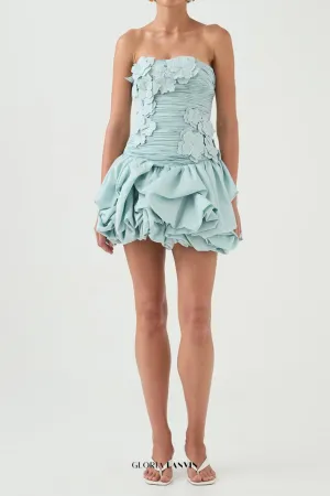 moira floral strapless Puffy mini dress in blue Gloria Lanvin