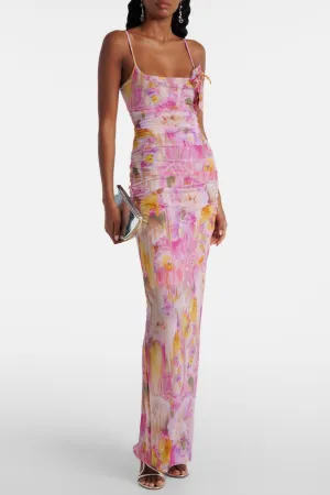 molly Floral Appliqu Print Maxi Dress in pink Gloria Lanvin