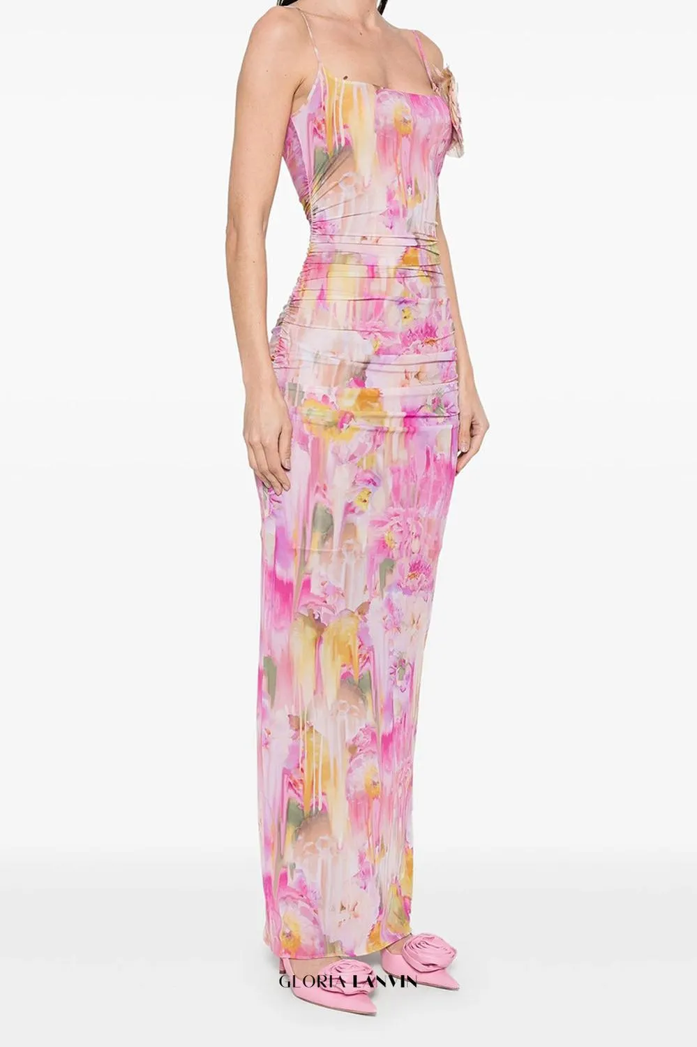 molly Floral Appliqu Print Maxi Dress in pink Gloria Lanvin