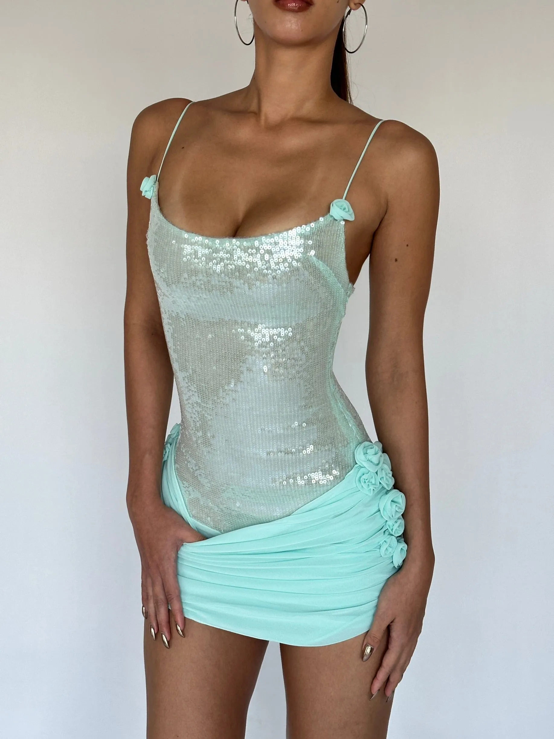 molly Sequin chiffon Mini Dress in mint Gloria Lanvin
