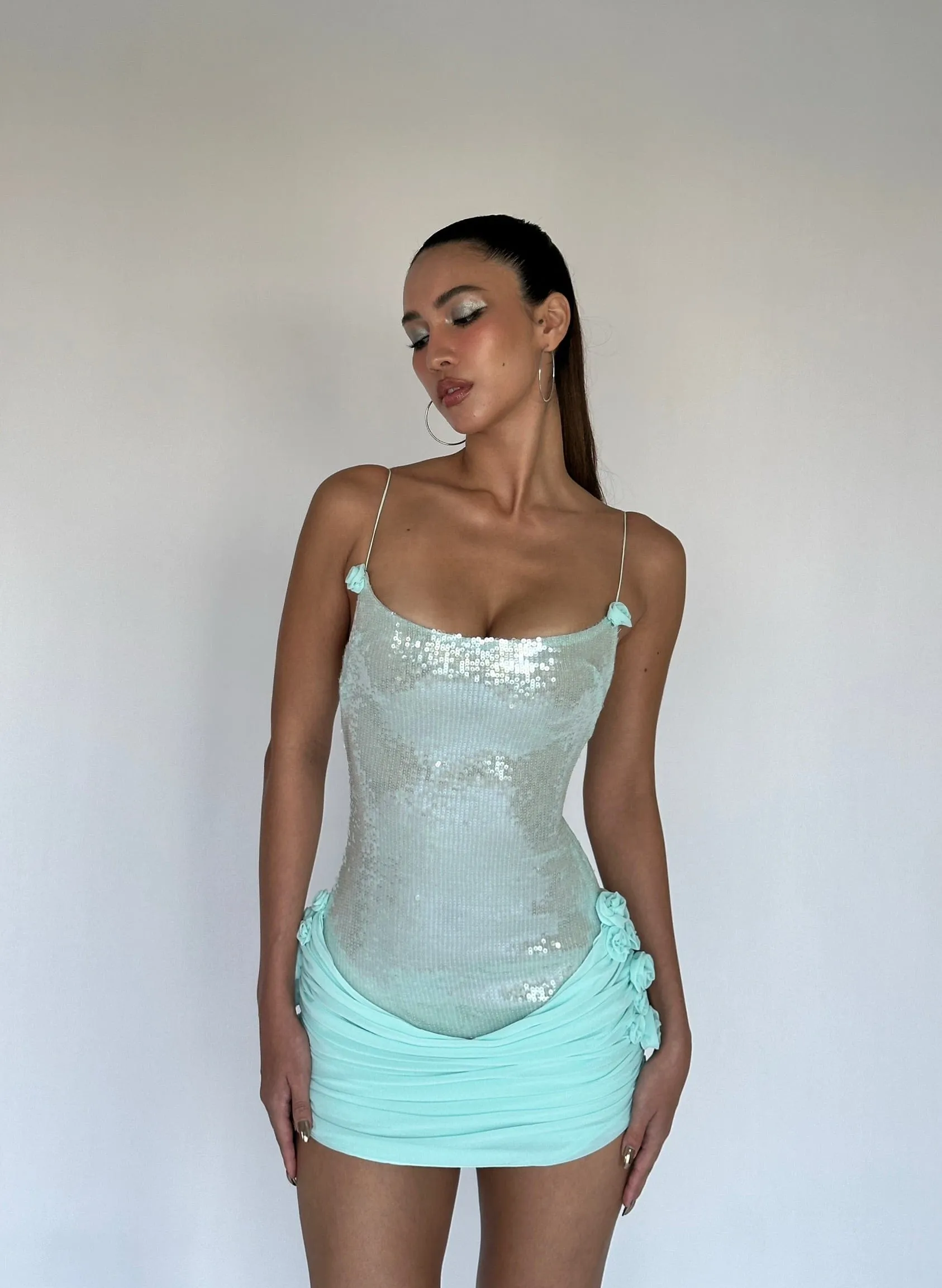 molly Sequin chiffon Mini Dress in mint Gloria Lanvin