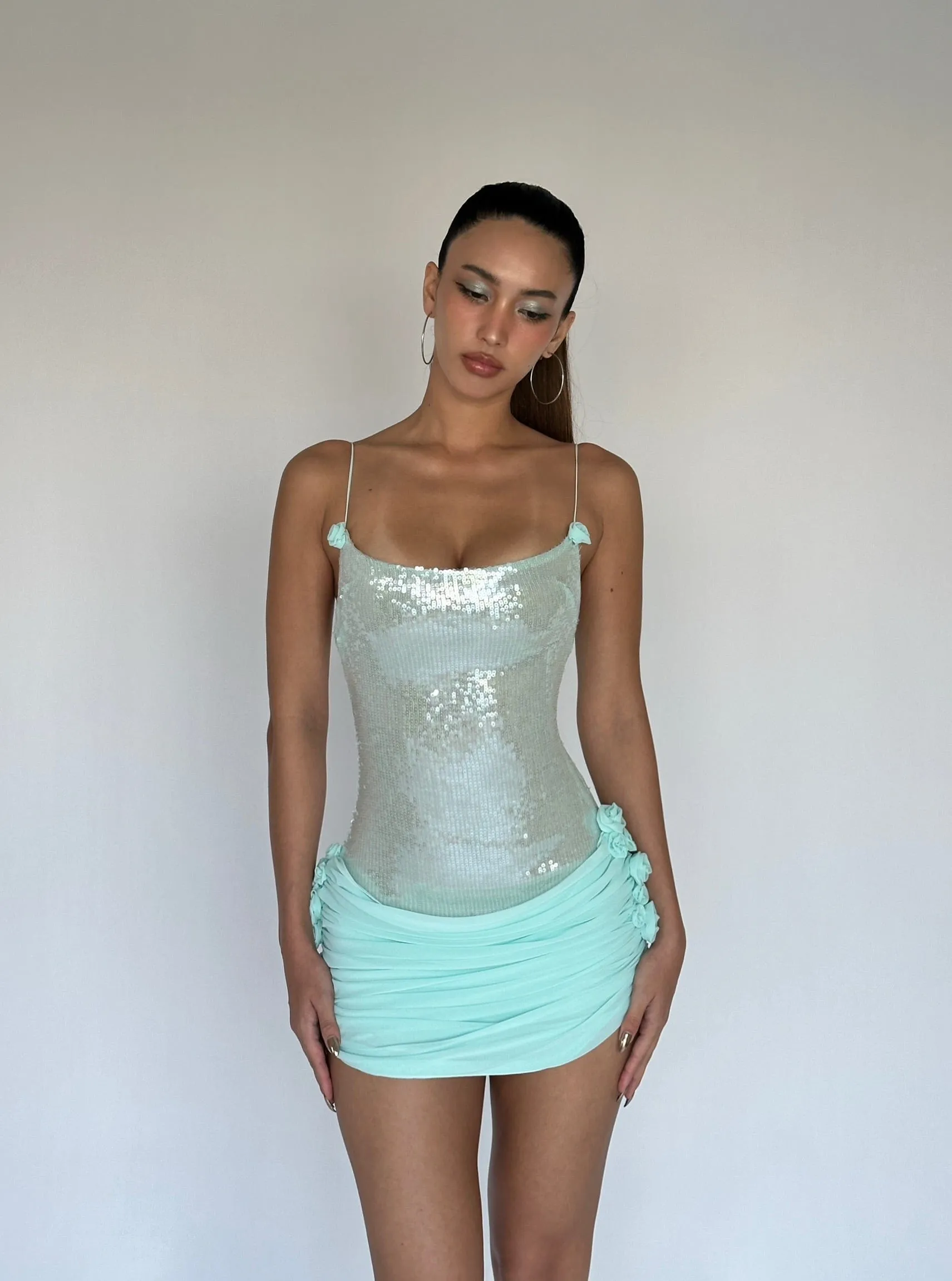 molly Sequin chiffon Mini Dress in mint Gloria Lanvin