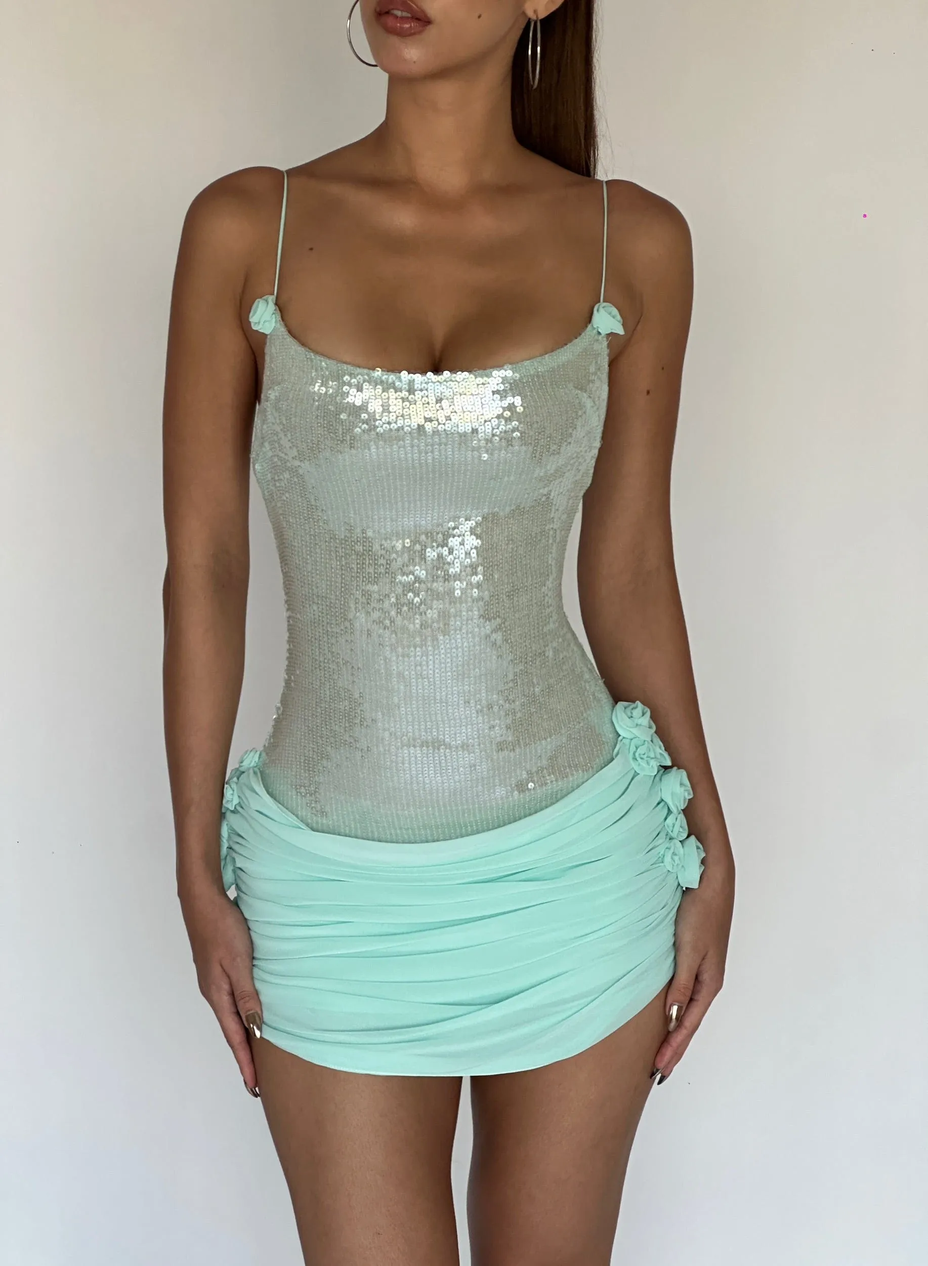 molly Sequin chiffon Mini Dress in mint Gloria Lanvin