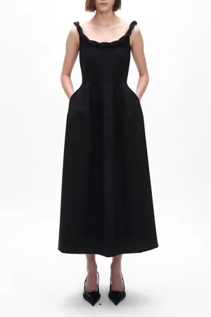 monica Braided shoulder straps midi dress in black Gloria Lanvin