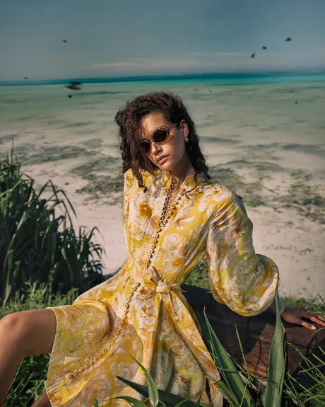 MONICA LANTERN SLEEVE FLORAL PRINT YELLOW MINI DRESS Gloria Lanvin