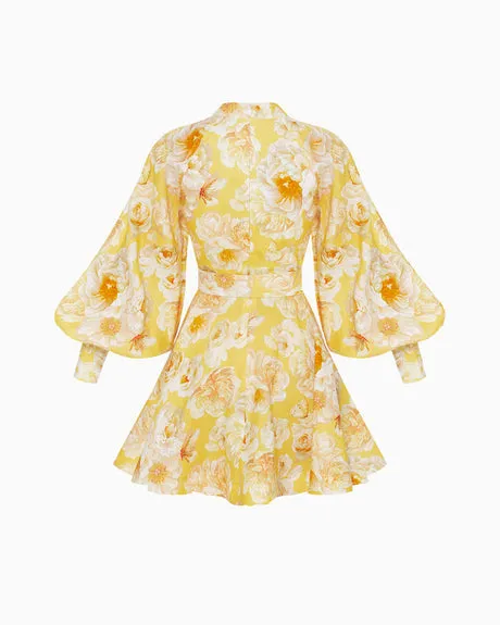 MONICA LANTERN SLEEVE FLORAL PRINT YELLOW MINI DRESS Gloria Lanvin
