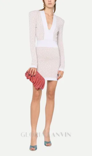 monogram-pattern long-sleeve dress in beige Gloria Lanvin